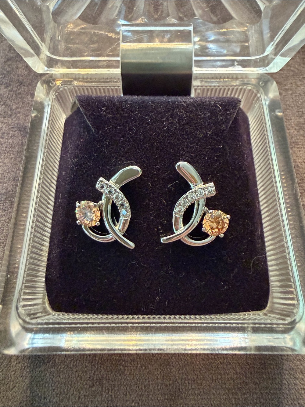 Women’s Silver-Tone Sud Earrings with Champagne and Crystal Accent stones